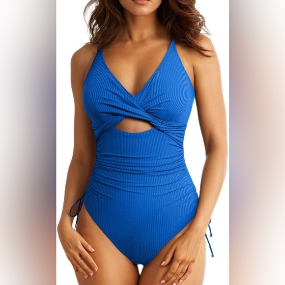 2025  Ribbed Swimsuit Tummy Control High Cut BathingSuit Sexy V Neck Criss Cross - Picture 5 of 7